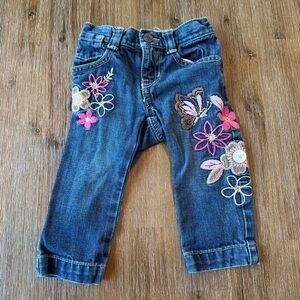 3/27$ Old Navy Baby Floral Embroidered Denim Jeans size 12-18 months